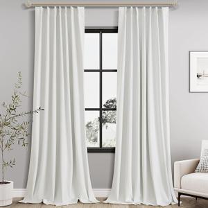 Ivory Linen Blackout Curtains 120 Inch Length 2 Panels Set for Living Room Bedroom, Pinch Pleated Thermal Insulated 100% Black Out Curtains with Hooks, Room Darkening Back Tab Drapes (40"W x 120"L (Pack of 2))