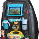 Lusso Gear Backseat Car Organizer- Kick Mat Protects Against Kids Feet - 12 Large Storage Pockets - iPad,Tablet, Water Bottle Holder- Durable, Heavy Duty Road Trip Essential (Black)