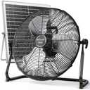 15'' Solar Powered Fan with Solar Panel, Portable Solar Operated Outdoor Floor Fan for Camping, Home, Patio, Worksite - Stepless Speed, Metal Construction and Aluminum Blades