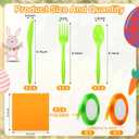 Domensi 24 Sets Easter Party Supplies Tableware Easter Utensils Plastic Cutlery Cocktail Carrot Napkins Spoons Forks Knives and Satin Ribbon (Orange and Green)