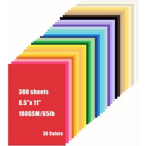 300 Sheets Colored CardStock Printer Paper 8.3 x 11.7 - 30 Assorted Colors 180 GSM Double Sided Cardstock Colored Paper for Scrapbook Invitations DIY Crafts Cards Making