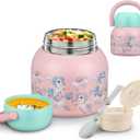 17 Oz Thermo Food Jar for Hot & Cold Food for Kids, Insulated Lunch Containers Hot Food Jar with Spoon,Comfy Handle,Leak-Proof Vacuum Stainless Steel Wide Mouth Lunch Soup Thermo for School (Pink - Unicorn)