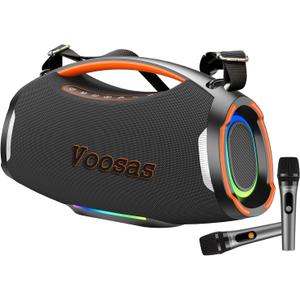 Portable Bluetooth Speaker with 2 Wireless Mics, 250W Booming Bass, IP55 Waterproof Dustproof, TWS Pairing, RGB Lights, 6.5H Continuous Use / 20H Music, Outdoor Party Speaker, Ideal Gifts