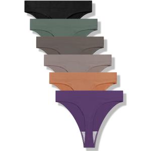 GRANKEE Women's High Waisted Breathable Seamless Thong Panties,No Show Workout Underwear,Comfortable Cotton Crotch,6 Pack (XL)