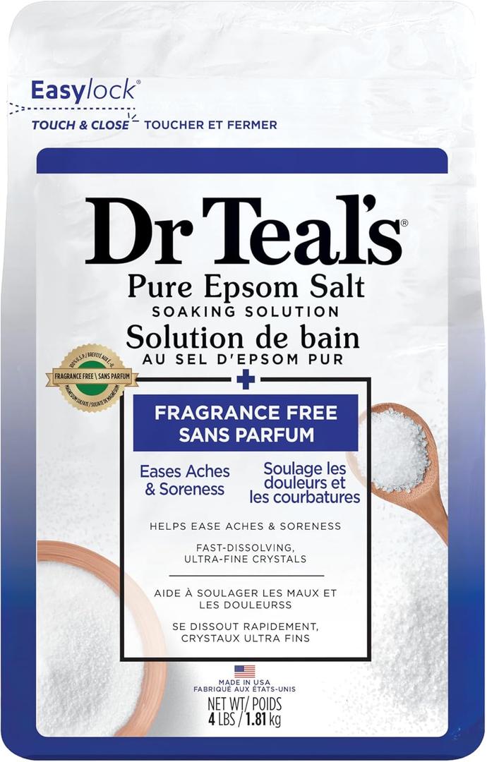 Dr Teal's Epsom Salt Magnesium Soak, Fragrance Free, 4 lbs (64 Ounce (Pack of 1))