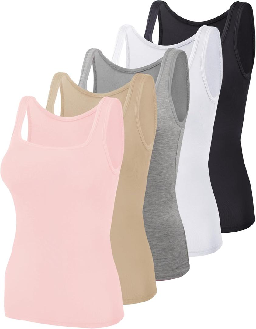 BQTQ 5 Pack Women's Tank Tops Square Neck Sleeveless Ladies Tank Top Undershirts (Black, XXL)