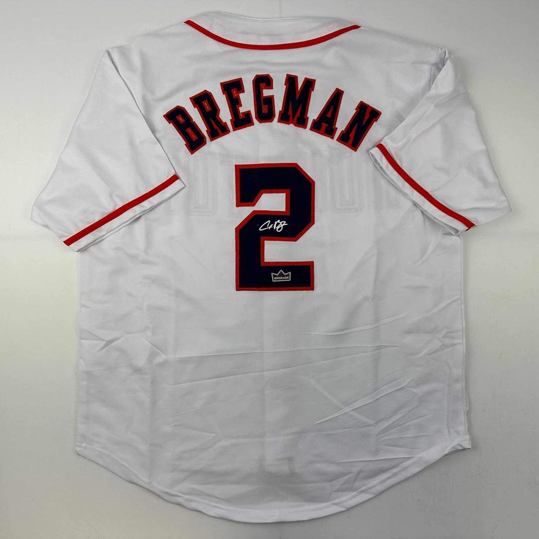 Facsimile Autographed Alex Bregman Houston White Reprint Laser Auto Baseball Jersey Size Men's XL