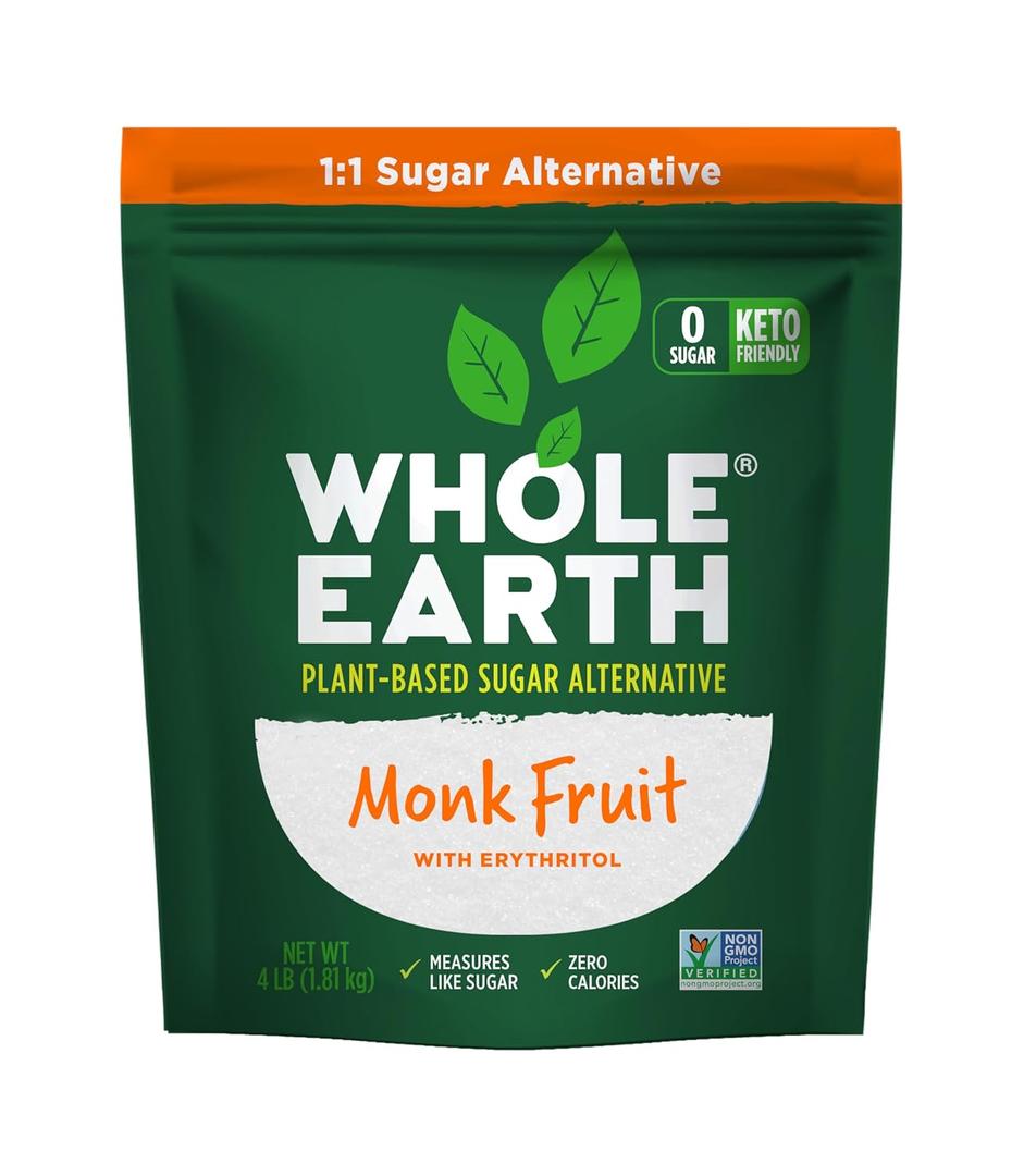 WHOLE EARTH Monk Fruit Sweetener with Erythritol, Plant-Based Sugar Alternative, 4LBS (64 Ounce (Pack of 1))