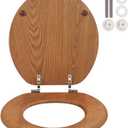 Wooden Toilet Seat Round with Metal Hinges, Wood Toilet Seat for American Standard Size Toilet Seats, Easy to Install