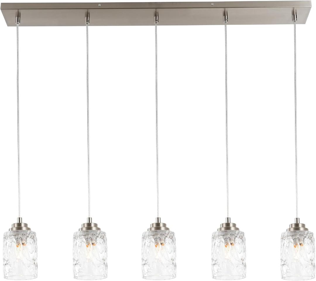 ALICE HOUSE 40" Modern Pendant Light for Dining Table, 5 Lights Island Lights for Kitchen, Brushed Nickel Linear Chandeliers, Farmhouse Hanging Light Fixture for Dining Room AL4095-S5