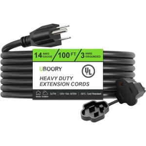 Outdoor Extension Cord Waterproof 100 FT, Black 14/3 SJTW Heavy Duty, Flexible 100% Copper 3 Prong Extension Cord for Lawn, Garage,UL Listed