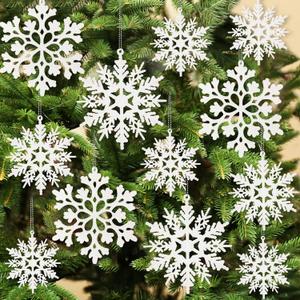 36pcs Snowflakes-Christmas Tree Decorations, Snowflake Ornaments for Tree, Plastic Glitter White Snow Flakes Ornaments, Christmas Indoor Winter Wonderland Decor, White