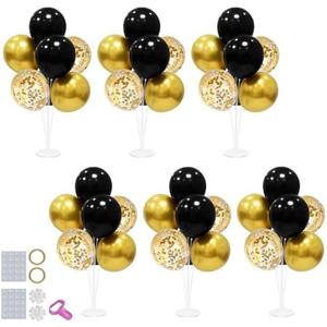 ZJDHPTY 6 Set Balloon Stand with Balloons, Black and Gold Party Decorations, Birthday Graduation Retirement Father's Day Halloween New Years Decorations 2025