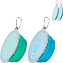 SLSON Dog Bowls Pet Collapsible Bowl with Cover Lids, 2 Pack Dog Travel Bowls Portable Foldable Cat Water Dish Bowl for Pets Walking Parking Camping (Light Blue and Green, Medium)