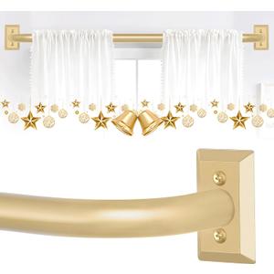 Gold Wrap Around Curtain Rods 28 to 48 Inch:Blackout Adjustable Window Curtain Rod,Room Darkening Heavy Duty Curved French Metal Single Drapery Rods for Bedroom Kitchen Easy Install,Brass Gold