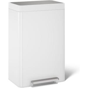 KOHLER 20940-STW 13-Gallon Stainless Steel Step Trash Can, White Stainless Steel, Hands-Free Pedal, Quiet-Close Lid, Fingerprint-Resistant, Durable, K-20940-STW