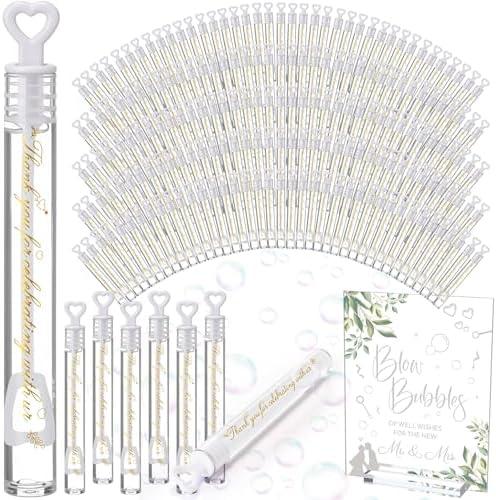 Realspring 102 Pcs Wedding Bubbles Bulk Gift Including Mini Clear Heart Bubble Wands Acrylic Display Board Sign with Stand for Wedding Send Off Anniversary Engagement Bridal Guests Gift