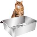 Kichwit Extra Large Stainless Steel Open Cat Litter Box with High Sides, Metal Litter Pan for Cat, 23.6 x 15.7 x 5.9 Inches