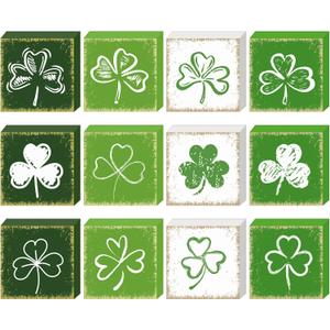 Wesiti 12 Pcs St. Patrick's Day Decorations Shamrock Wooden Sign Tiered Tray Decor Irish Green Shamrock Block Rustic Clover Table Centerpiece for St. Patrick's Day Home Kitchen Office Mantle Shelf