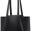 LOVEVOOK Tote Bag for Women,Ultra Soft Foldable Vegan Faux Leather Shoulder Bag, Fashionable Minimalist Style Purses Women (Small, Black)