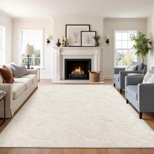 Pauwer Area Rugs for Living Room 6x9, Machine Washable Non Slip Neutral Boho Modern Rug, Soft Fluffy Carpet for Bedroom Dining Room Nursery Office Indoor Farmhouse, Beige