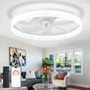 DLLT Bladeless Ceiling Fans with Lights: 24 Inch Modern Flush Mount Low Profile Ceiling Fan with APP Remote Control - White Enclosed LED Fandelier Dimmable Quiet DC Motor for Bedroom Living Room