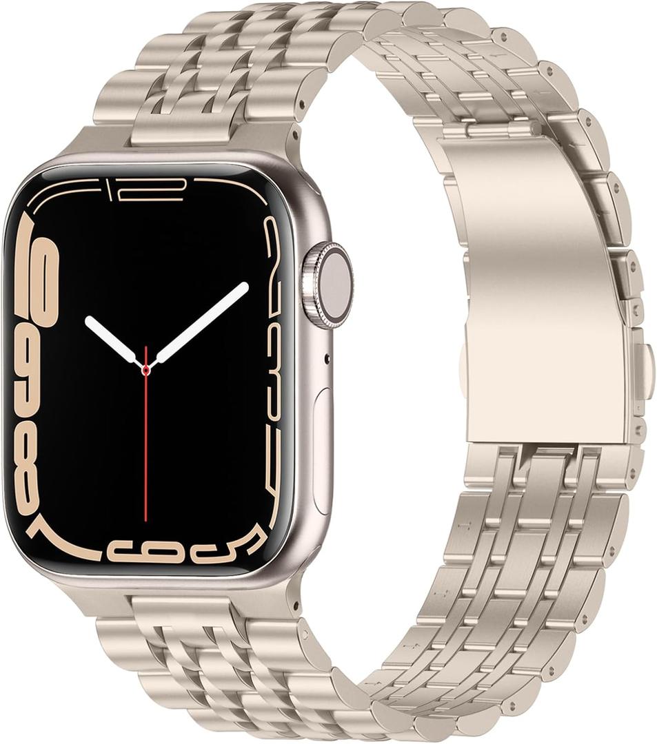 Anlinser Metal Bands Compatible with Apple Watch Band 49mm 46mm 45mm 44mm 42mm for Women Men, Stainless Steel Replacement Strap for iWatch Ultra 3/2/1 Series 11 10 9 8 7-1 SE (Starlight)