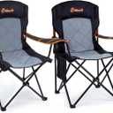 EMERIT 2-Pack Folding Camping Chair, Diamond-Quilted & Adjustable Armrest, Black(twin Pack)