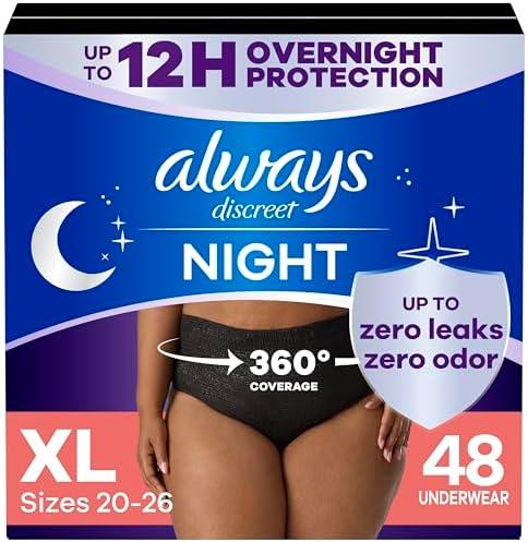 Always Discreet Overnight Adult Incontinence & Postpartum Bladder Leak Underwear for Women, Disposable, XL, 32 Count (2 Packs of 16)