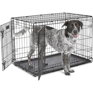 MidWest Homes for Pets 36-Inch Two-Door iCrate Folding Dog Crate with Divider Panel, Leak-Proof Tray & Secure Latches  Metal Wire Kennel for M-L Breeds  Portable, Durable & Easy to Assemble