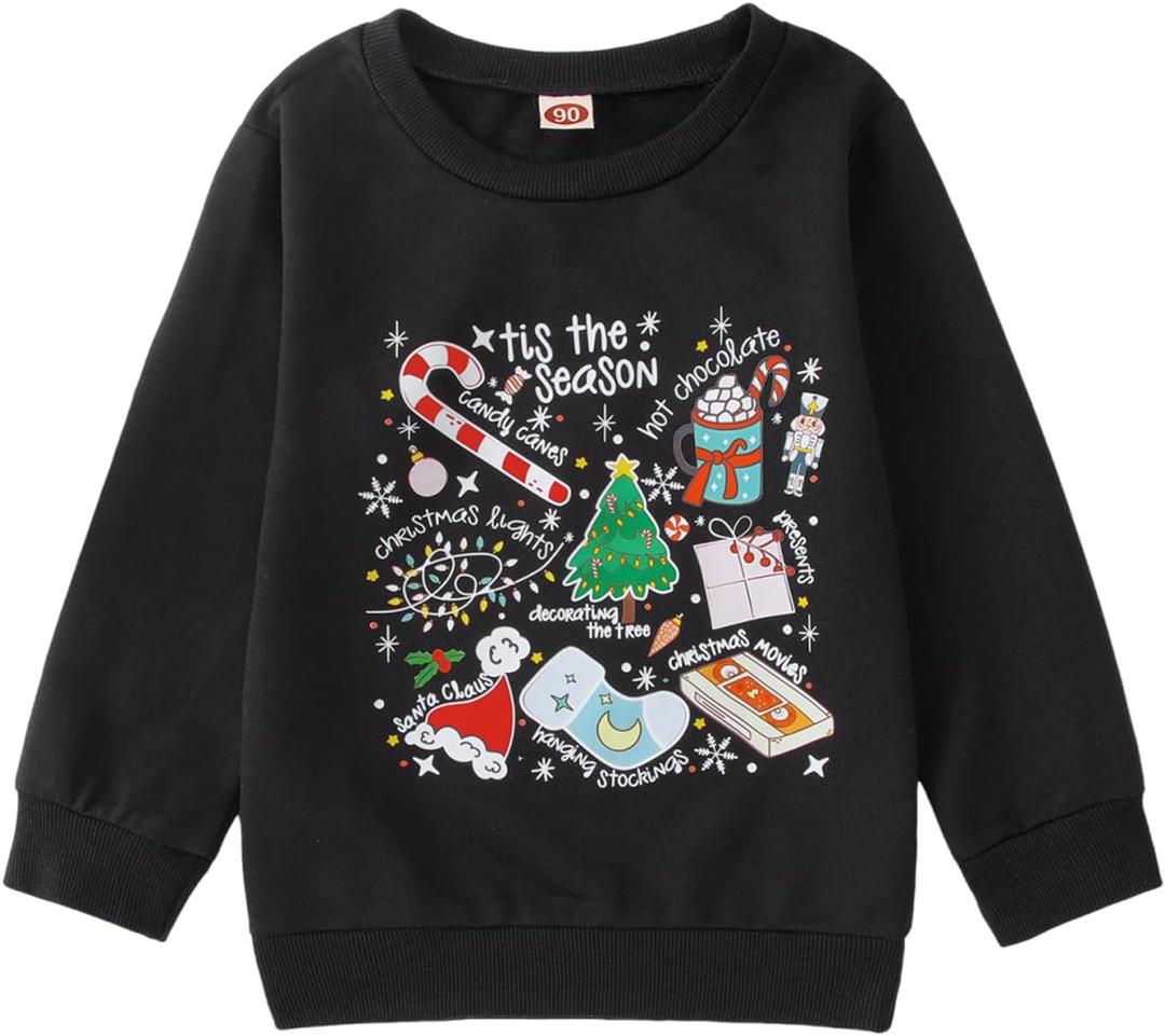 CM C&M WODRO Toddler Kid Christmas Sweatshirt Boy Girl Tis The Season Shirt Cute Xmas Graphic Pullover Top Holiday Outfit (Black)