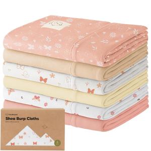 Organic Burp Cloths Baby Boy, Girl - 6-Pack Large Cotton Burping Cloths for Babies, Spit Up Rags, Super Absorbent, Ultra Soft Newborn Rag, Gender Neutral, Machine Washable, Durable(Butterflies)