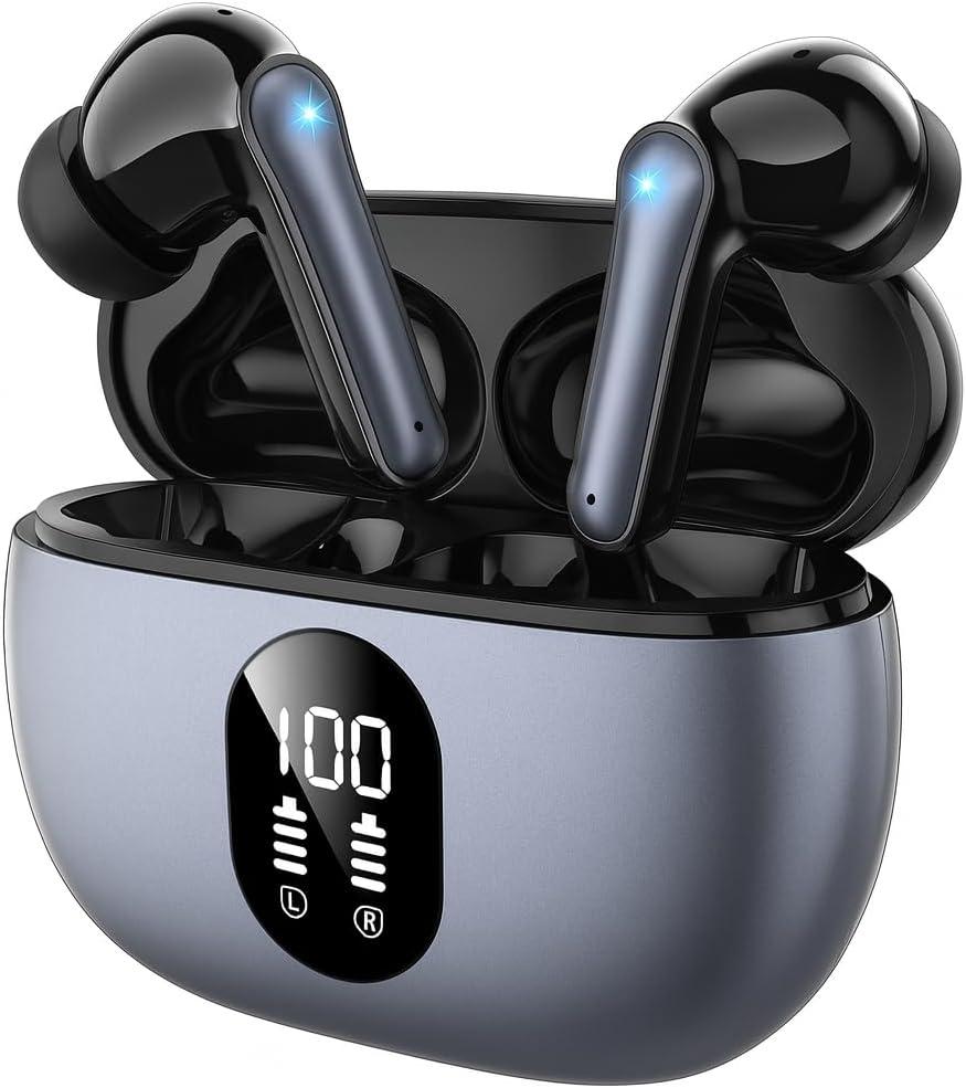 Wireless Earbuds Bluetooth 5.3 Ear Buds, Hi-Fi Stereo Bass Ear Buds with 48H Playtime & LED Display, Lightweight in-Ear Headphones with Mic, IPX7 Waterproof, Touch Control for iPhone & Android