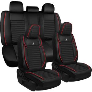 Seat Covers Full Set Fit for Toyota Tacoma 2005-2025, Breathable and Comfortable Leather Car Seat Cover, Standard Waterproof Cushion Cover Auto Interior Accessories (Black Red)