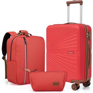 Carry On Luggage Set 22x14x9 Airline Approved Luggage Sets 3 Piece,Suitcases with Wheels,ABS Hard Case Luggage with TSA Lock Spinner Wheels(20 Inch,BP/TB) (Red)