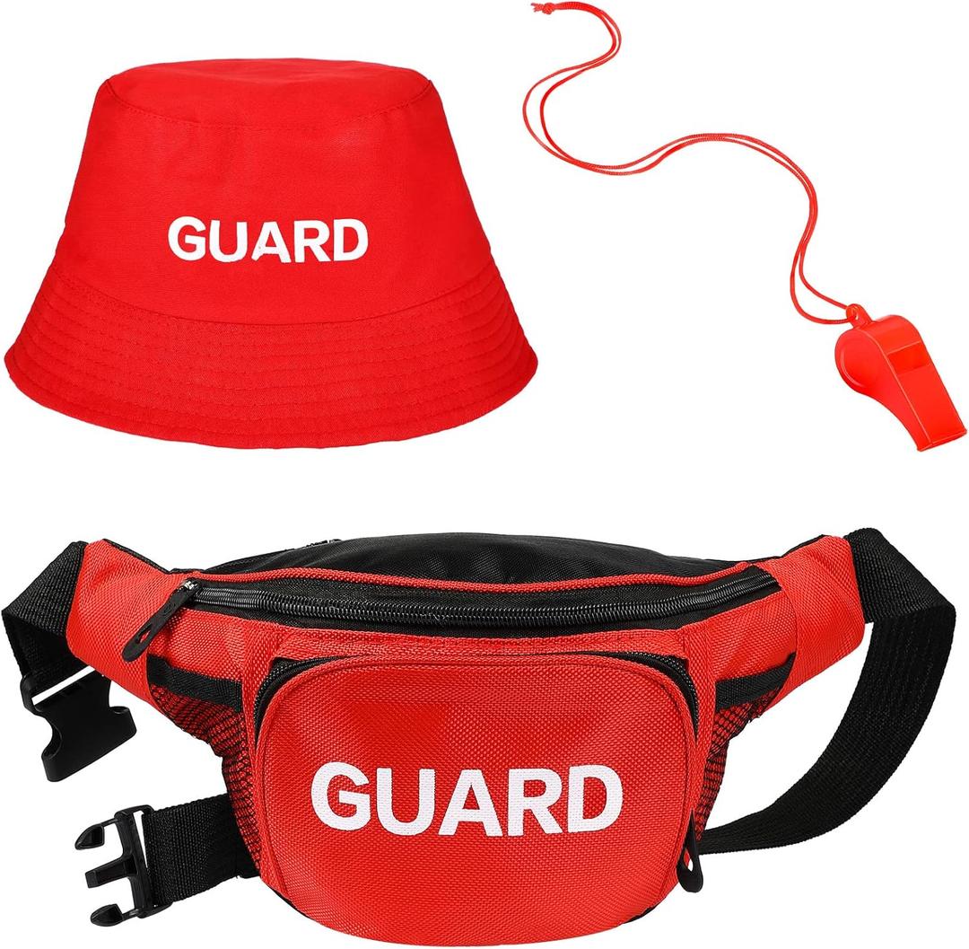 Tarpop Costume Set Including Red Bucket Hat, Fanny Pack, and Whistle with Lanyard for Cosplay Party
