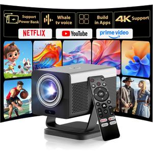 HP MC450 Smart Mini Portable Projector with WiFi & Bluetooth, Official Licensed Apps, Short Throw Projector with 4K Support, Voice Control, USB-C, Movie Projector for Bedroom & Outdoor