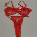 Lilosy Sexy Underwire Cute Push Up Strappy Embroidered Mesh Sheer Lingerie Set See Through Panty Bra (Medium)