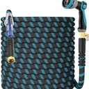 Non-Expanding Garden Hose 97ft,flexible, lightweight hose is resistant to kinks and tangles.With 10-way nozzle, strong 3/4” metal fittings, and a shut-off valve.