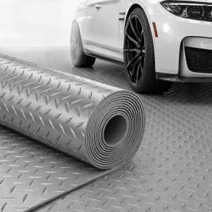 4x10 FT Garage Floor Mat, 2.8mm Thickened Diamond Plate PVC Rubber Heavy Duty Flooring Roll Covering Non-Slip Floor Protector Mat for Under Car Parking/Garage/Warehouse/Gyms/Trailer (Gray)