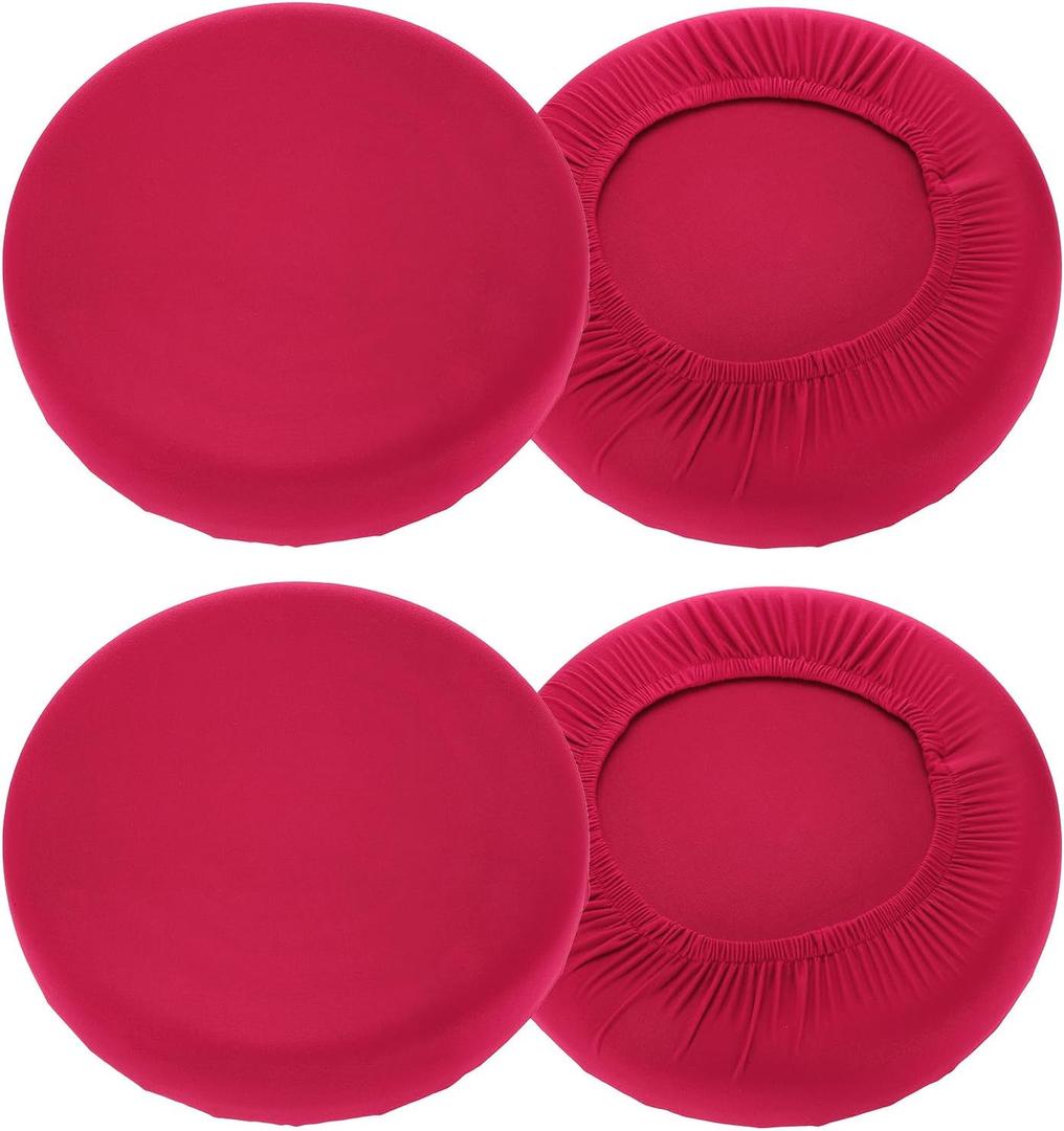 uxcell 4 Pack Stool Covers Round, 16-18 Inch Bar Stool Covers Washable Dustproof Slipcover Seat Cushion with Elastic for Bar Kitchen Living Room Decor, Wine Red