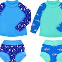 BIG ELEPHANT 2 Pcs Rash Guard Swim Diapers Sets for Unisex Baby, Boys Girls Long Sleeve Swimsuit with UPF 50+ Sun Protection (Blue)