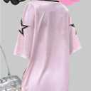 RoseSeek Girl's Jersey Y2K Oversized Graphic Number Print Tops V Neck Short Sleeve T Shirt Hip Pop Tee Streetwear (Pink)