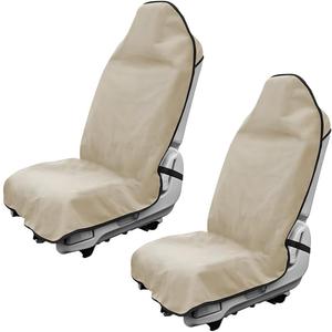 DXNQ 2PCS Car Towel Seat Cover, Waterproof Sweating Non-Slip Premium Soft Towel Carseat Protector, Universal Machine Washable Car Truck SUV Front Seat Cover for Gym Workout Beach Hiking (Beige)