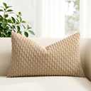 Kevin Textile 14x22 Inch Pillow Cover 1 Pack Boho Decorative Soft Striped Corduroy Lumbar Farmhouse Solid Color Accent Rectangle Cushion Case for Living Room Couch Sofa Bed, Tan