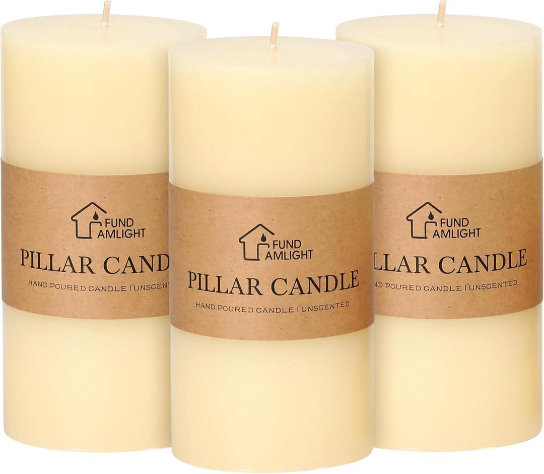 3x6 Inch Ivory Pillar Candles Set of 3-Decorative Unscented Pillar Candle, Long Burning Dripless Candles for Table Decor, Smokeless Large Pillar Candle for Wedding Table, Dinner