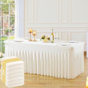 6 Pack Ivory Table Cloth for 6 Foot Rectangle Tables Spandex Fitted Tablecloth 6ft Stretch Table Covers Skirt Ivory Banquet Tablecloths Wrinkle Free Tablecloth for Party Wedding Birthday Event