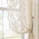 FINECITY Beige Lace Curtains 36 Inch Length 2 Panels Rusitc Leaf Floral Short Sheer Curtains for Kitchen Window Over Sink, Rod Pocket Privacy Light Filtering Lace Cafe Curtain, 42 x 36 Inch