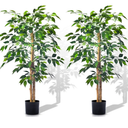 Aphighjoy 4Ft&5Ft Artificial Ficus Trees with Silk Leaves Fake Moss and Sturdy Nursery Pot, Fake Plants for Office Home Decor (4Ft/5Ft - 2 Packs)