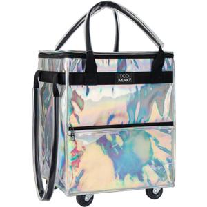 Reusable Grocery Bag on Wheels, Rolling Shopping Bags with Wheels and Handle, Folding Rolling Tote Trolley, Zipper Cover, Carries Up to 22 LBS, Easy Transportation (Small, Phantom White)